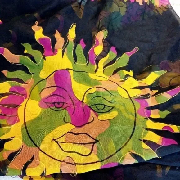 CLEOPATRA Boho Novelty Sun face Artsy Headscarf Neck Scarf Shawl Sz: OS - Picture 4 of 7